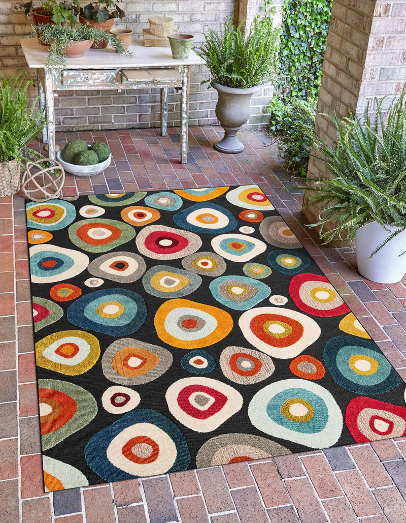 Outdoor Marrakesh Collection Area Rug - Chefchaouen Rectangle Multi Black lifestyle 3