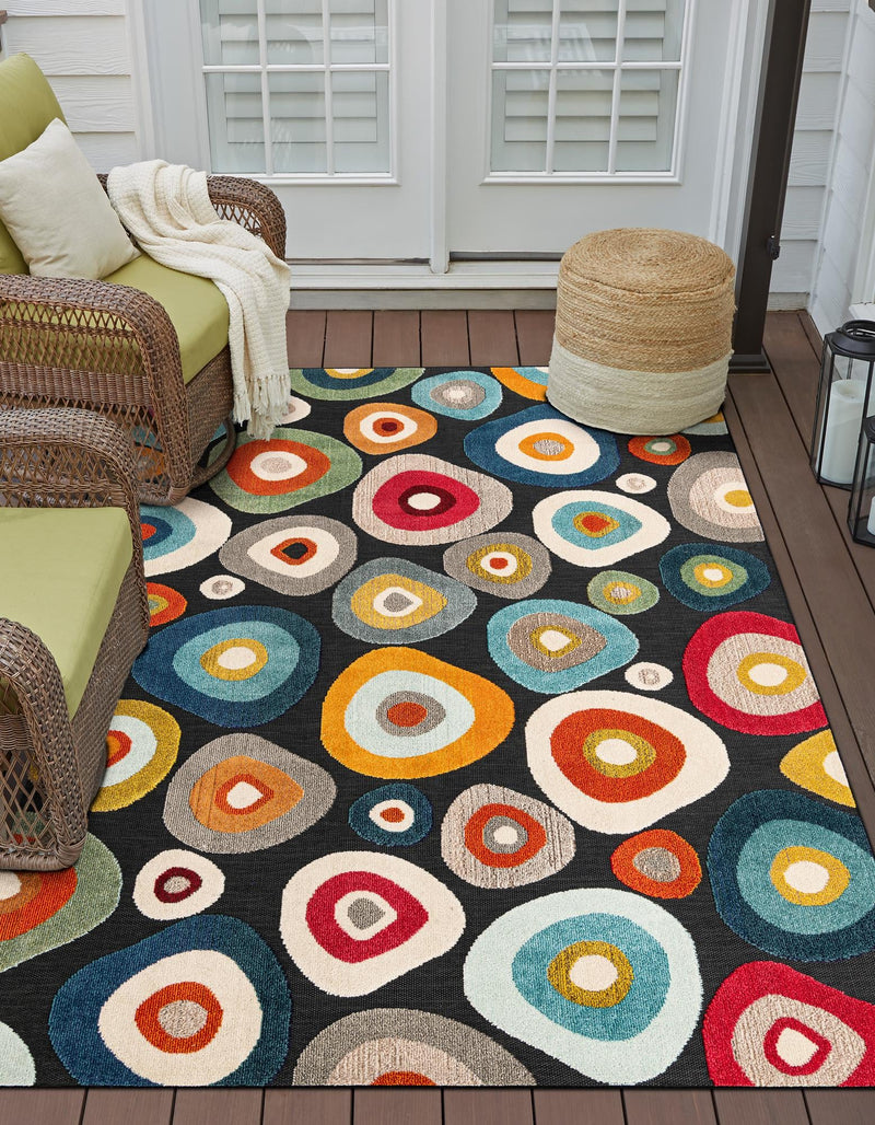 Outdoor Marrakesh Collection Area Rug - Chefchaouen Rectangle Multi Black lifestyle 15