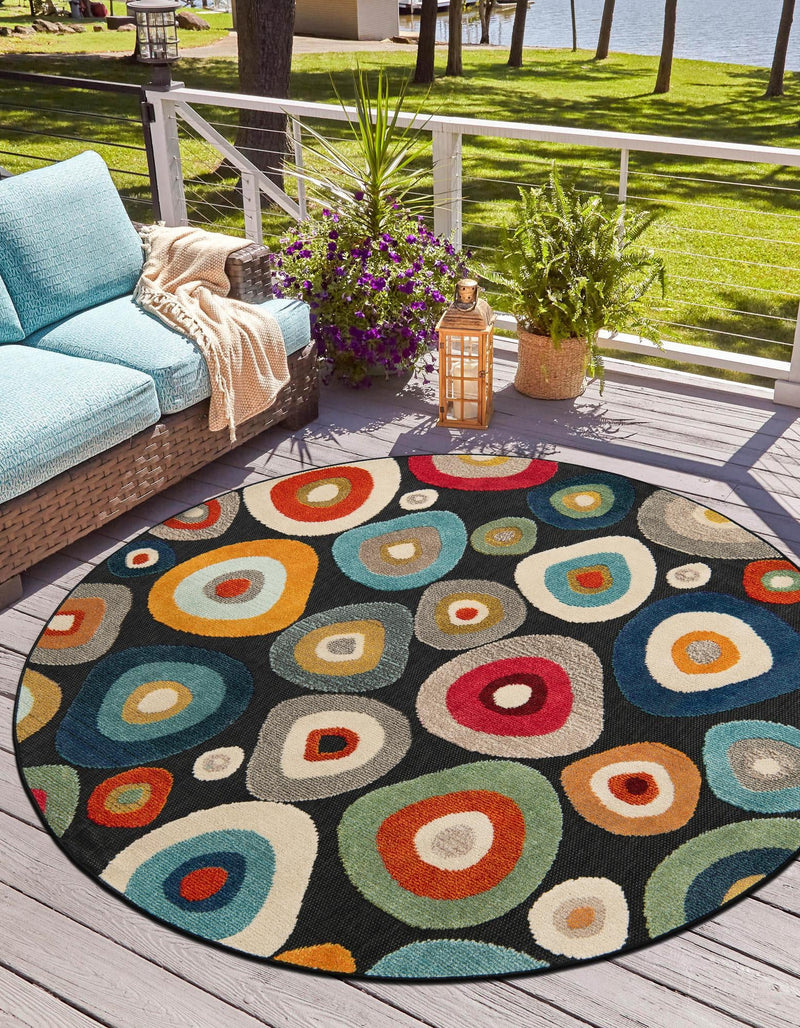 Outdoor Marrakesh Collection Area Rug - Chefchaouen Round Multi Black lifestyle 45