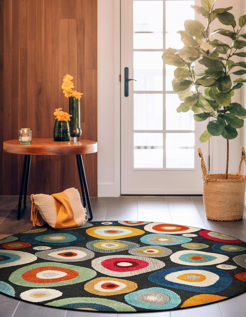 Outdoor Marrakesh Collection Area Rug - Chefchaouen Round Multi Black lifestyle 51