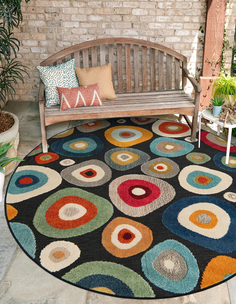 Outdoor Marrakesh Collection Area Rug - Chefchaouen Round Multi Black lifestyle 57