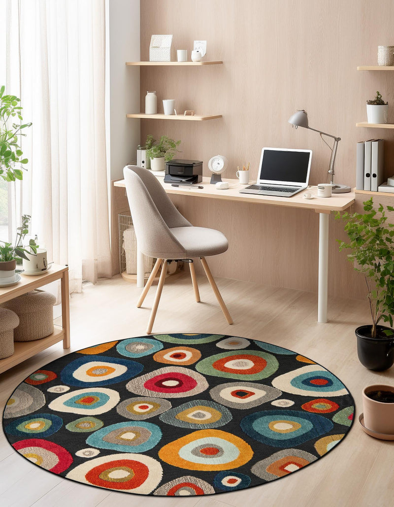 Outdoor Marrakesh Collection Area Rug - Chefchaouen Round Multi Black lifestyle 75