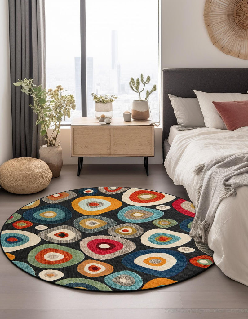 Outdoor Marrakesh Collection Area Rug - Chefchaouen Round Multi Black lifestyle 87