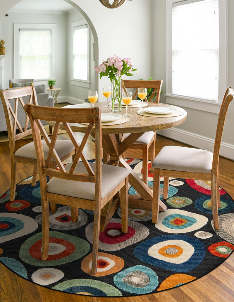 Outdoor Marrakesh Collection Area Rug - Chefchaouen Round Multi Black lifestyle 99