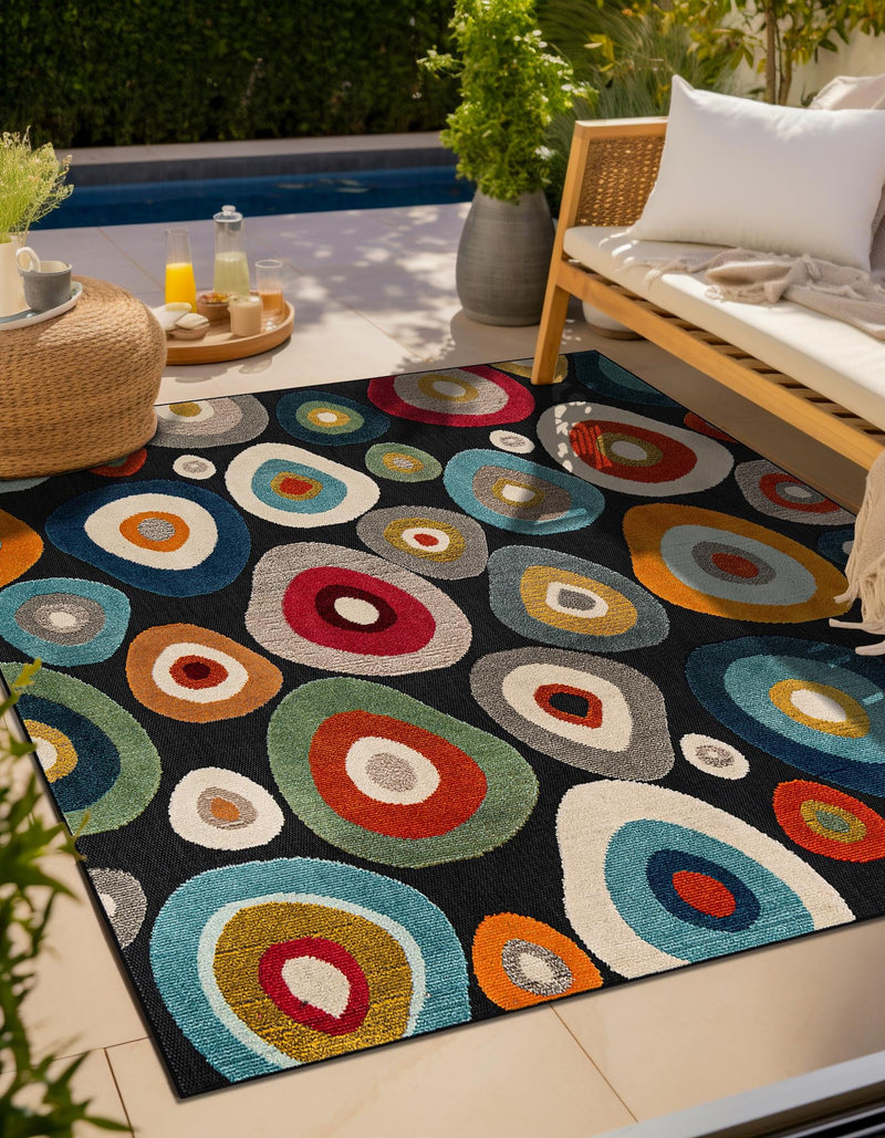 Outdoor Marrakesh Collection Area Rug - Chefchaouen Square Multi Black lifestyle 47