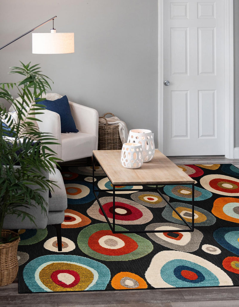 Outdoor Marrakesh Collection Area Rug - Chefchaouen Square Multi Black lifestyle 65