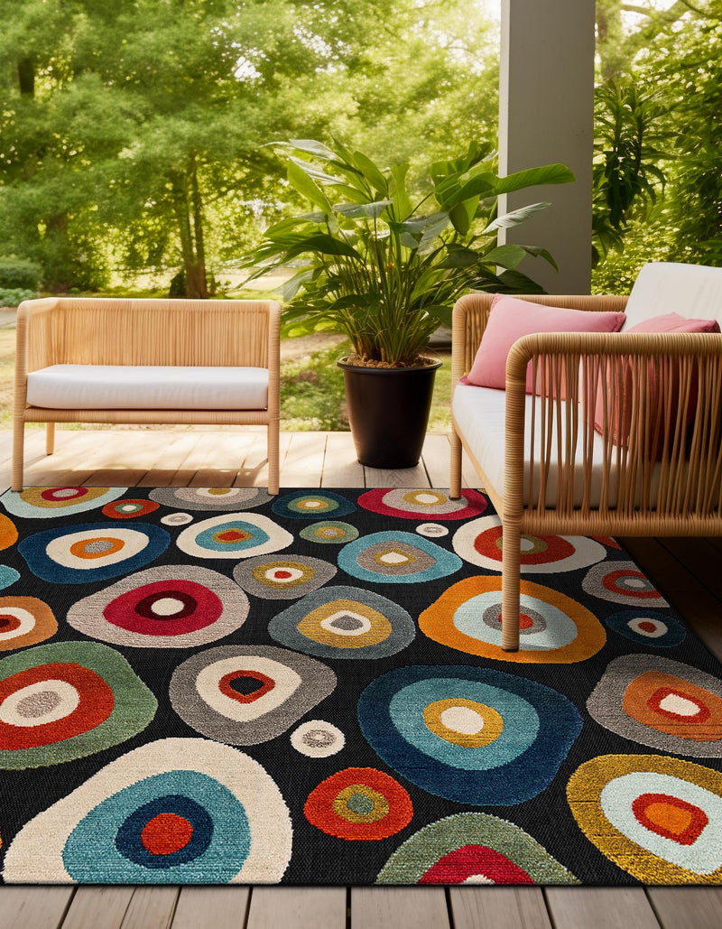Outdoor Marrakesh Collection Area Rug - Chefchaouen Square Multi Black lifestyle 71