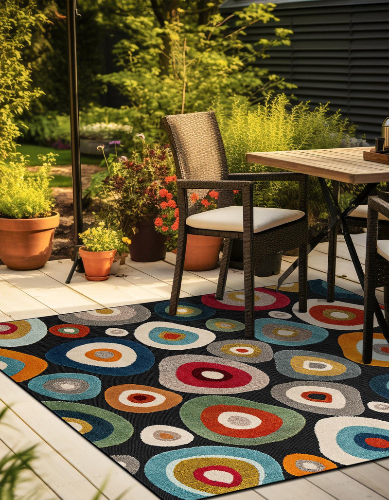 Outdoor Marrakesh Collection Area Rug - Chefchaouen Square Multi Black lifestyle 83