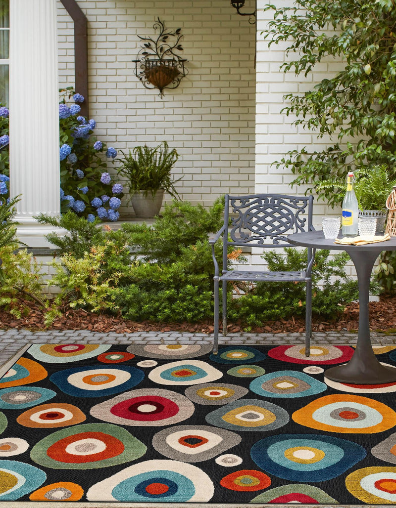 Outdoor Marrakesh Collection Area Rug - Chefchaouen Square Multi Black lifestyle 95