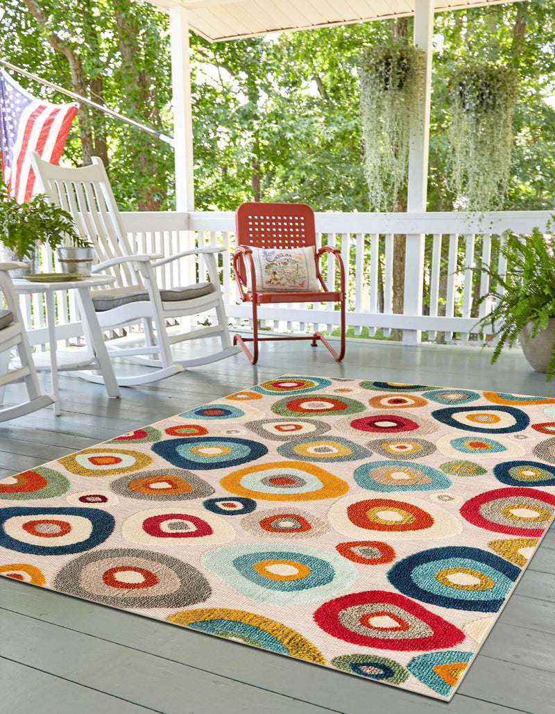 Outdoor Marrakesh Collection Area Rug - Chefchaouen Rectangle Multi Beige lifestyle 2