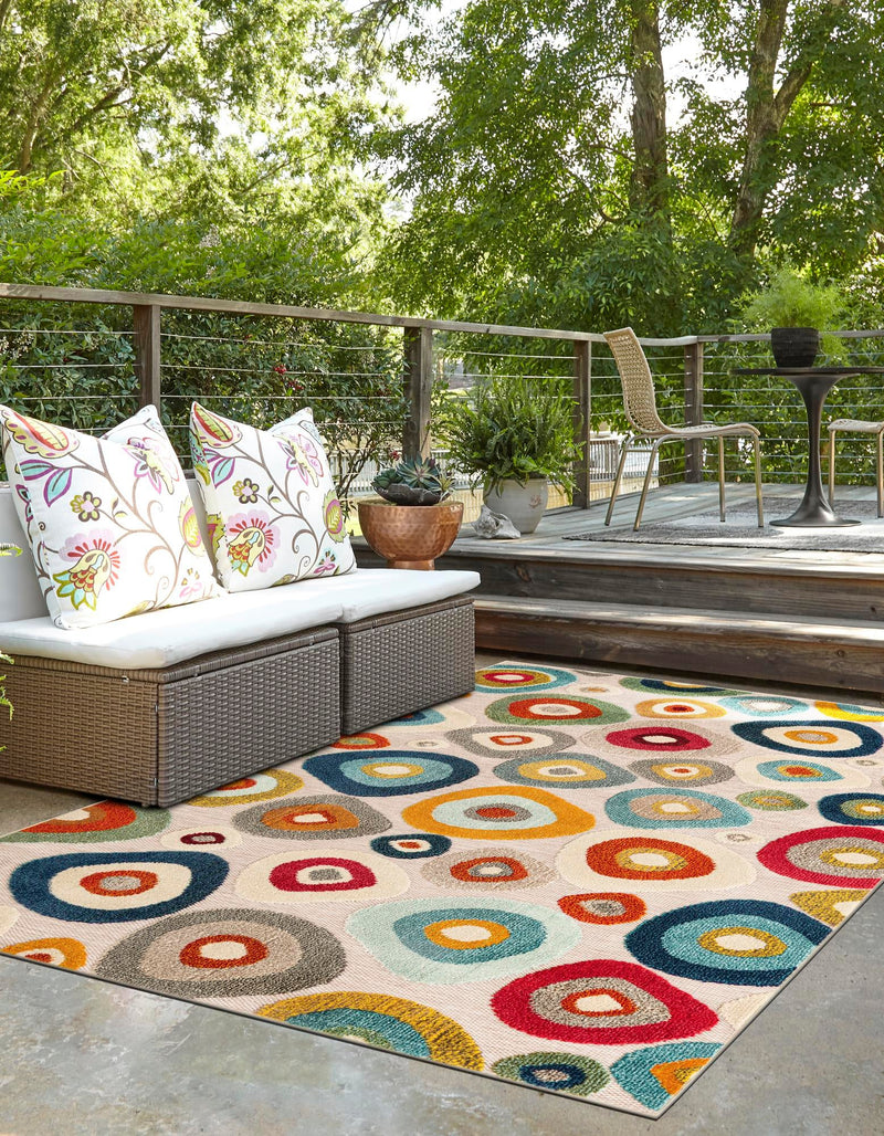 Outdoor Marrakesh Collection Area Rug - Chefchaouen Rectangle Multi Beige lifestyle 14