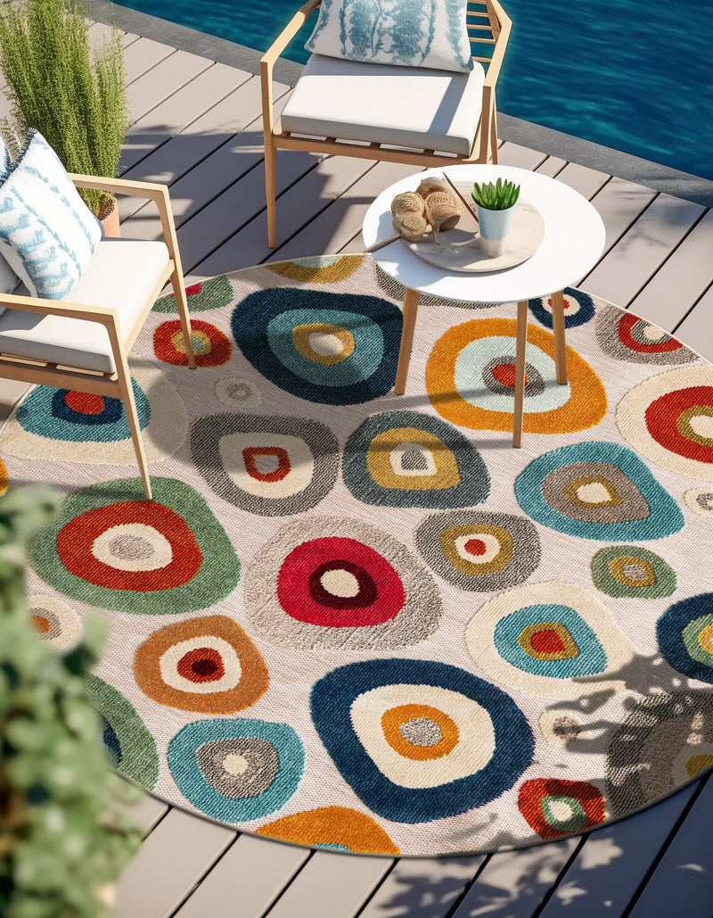 Outdoor Marrakesh Collection Area Rug - Chefchaouen Round Multi Beige lifestyle 42