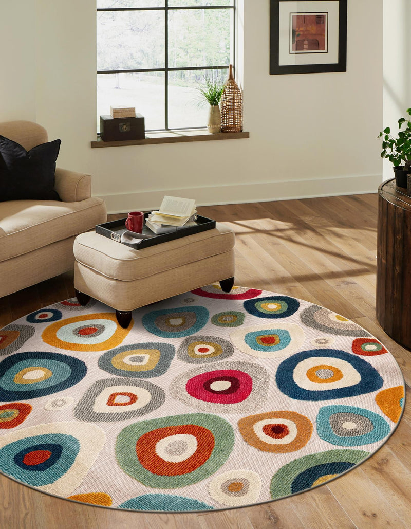 Outdoor Marrakesh Collection Area Rug - Chefchaouen Round Multi Beige lifestyle 48