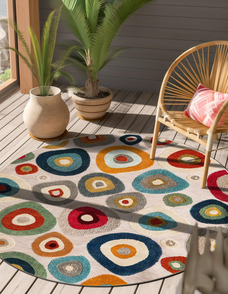 Outdoor Marrakesh Collection Area Rug - Chefchaouen Round Multi Beige lifestyle 54