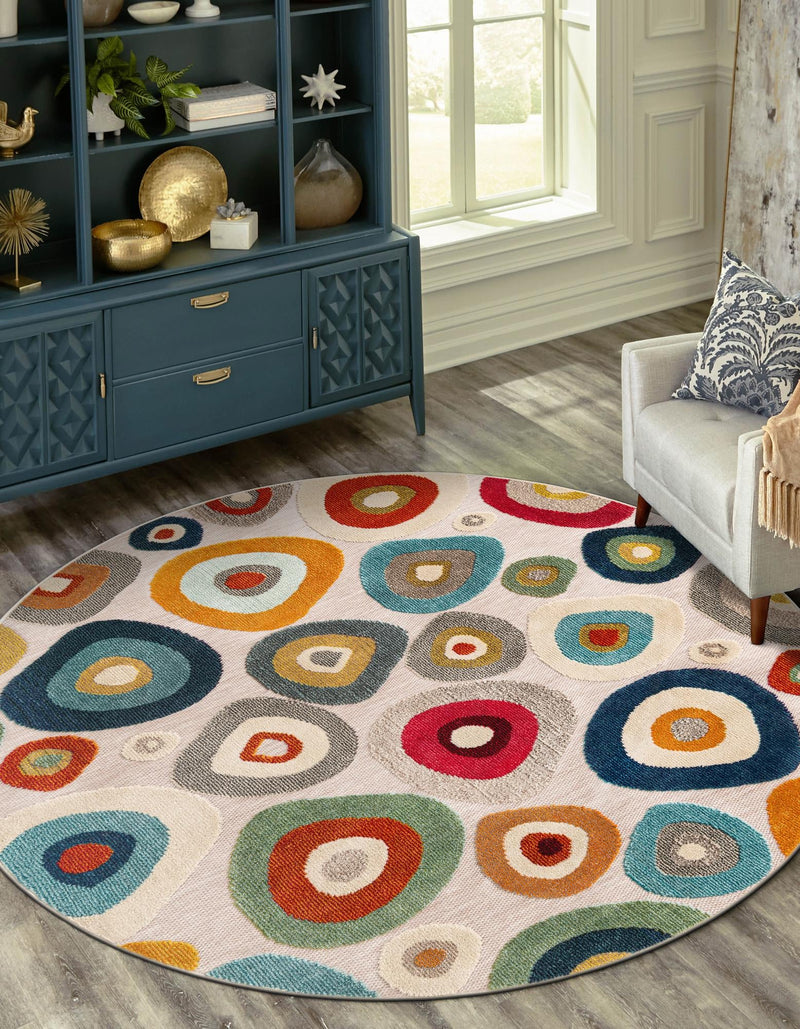 Outdoor Marrakesh Collection Area Rug - Chefchaouen Round Multi Beige lifestyle 60