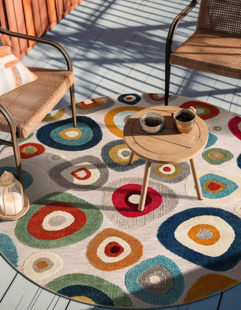 Outdoor Marrakesh Collection Area Rug - Chefchaouen Round Multi Beige lifestyle 66