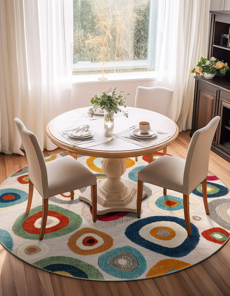 Outdoor Marrakesh Collection Area Rug - Chefchaouen Round Multi Beige lifestyle 72