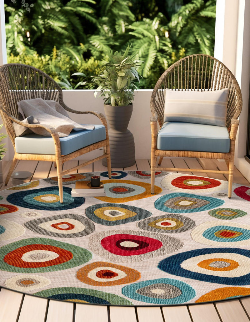 Outdoor Marrakesh Collection Area Rug - Chefchaouen Round Multi Beige lifestyle 78