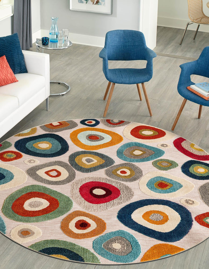Outdoor Marrakesh Collection Area Rug - Chefchaouen Round Multi Beige lifestyle 84