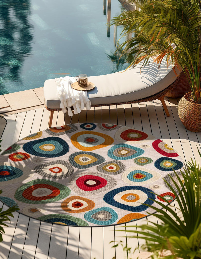 Outdoor Marrakesh Collection Area Rug - Chefchaouen Round Multi Beige lifestyle 90