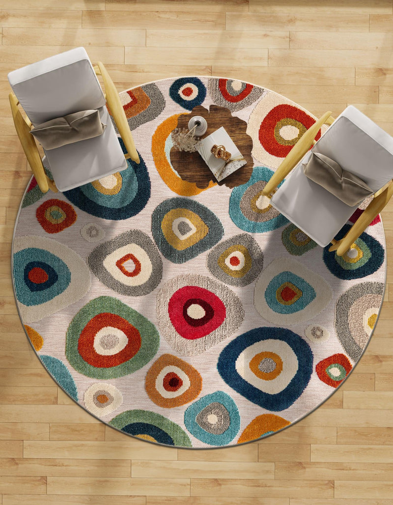 Outdoor Marrakesh Collection Area Rug - Chefchaouen Round Multi Beige lifestyle 96