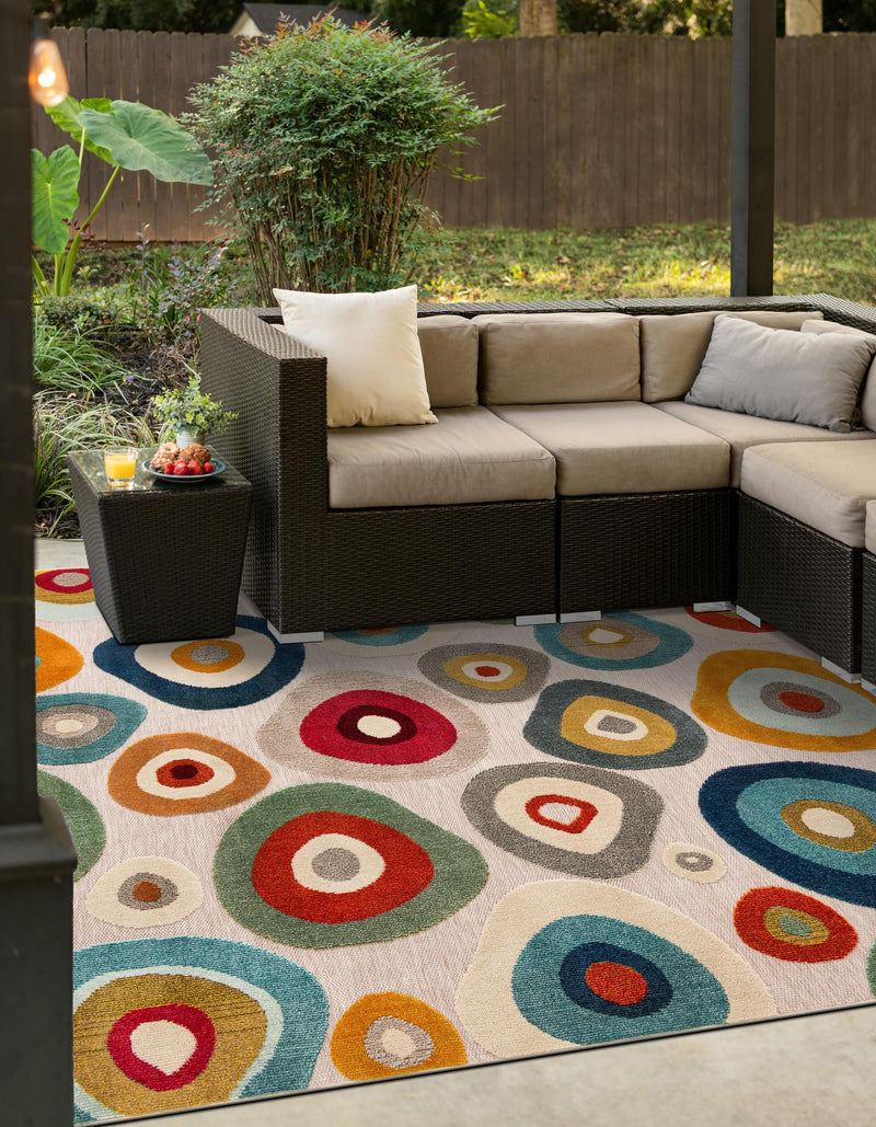 Outdoor Marrakesh Collection Area Rug - Chefchaouen Square Multi Beige lifestyle 44