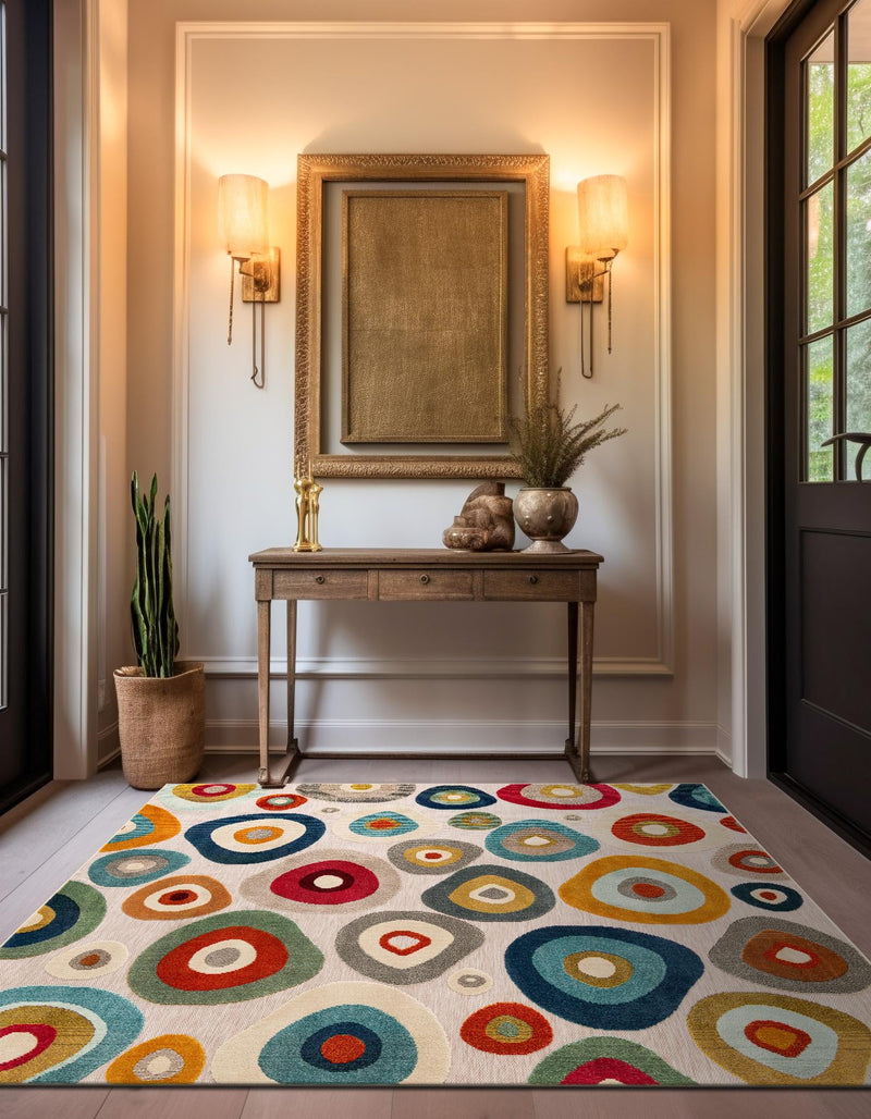 Outdoor Marrakesh Collection Area Rug - Chefchaouen Square Multi Beige lifestyle 50