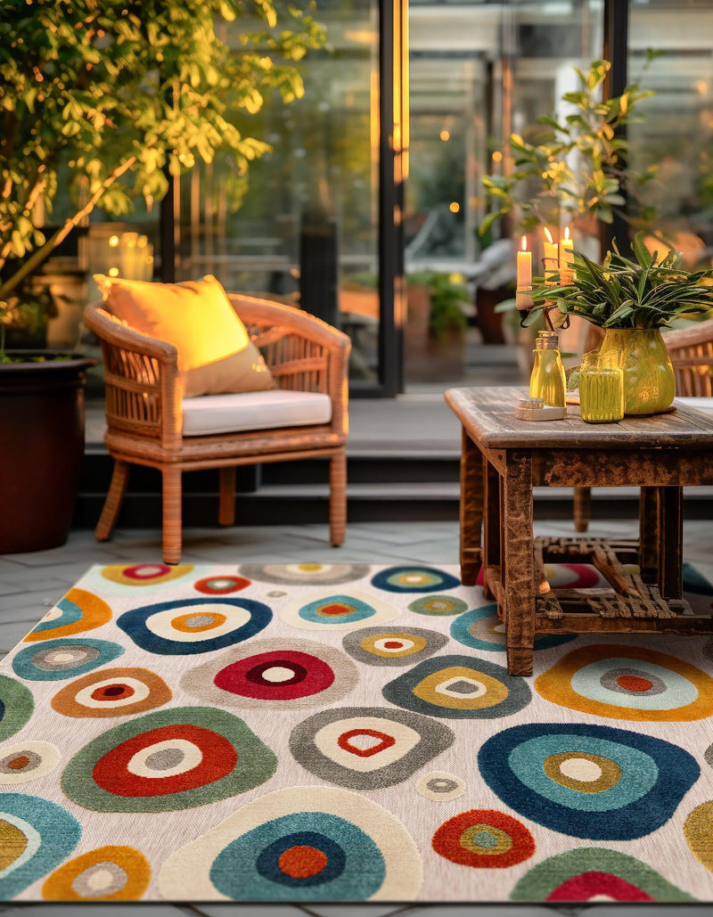 Outdoor Marrakesh Collection Area Rug - Chefchaouen Square Multi Beige lifestyle 56
