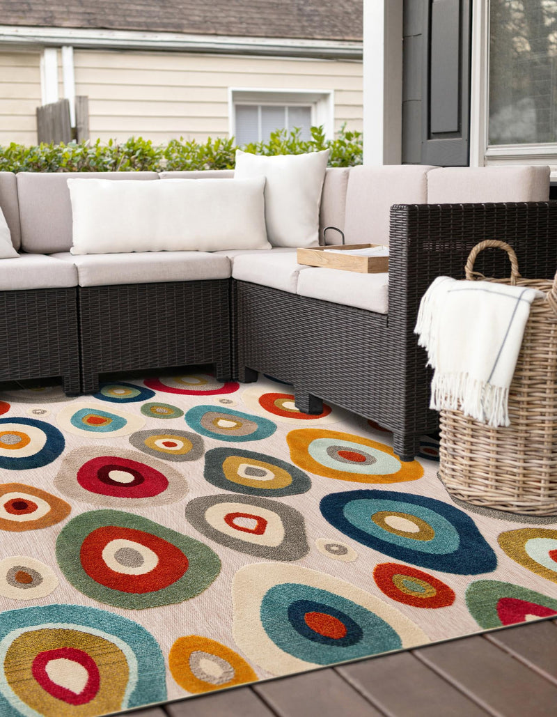 Outdoor Marrakesh Collection Area Rug - Chefchaouen Square Multi Beige lifestyle 68