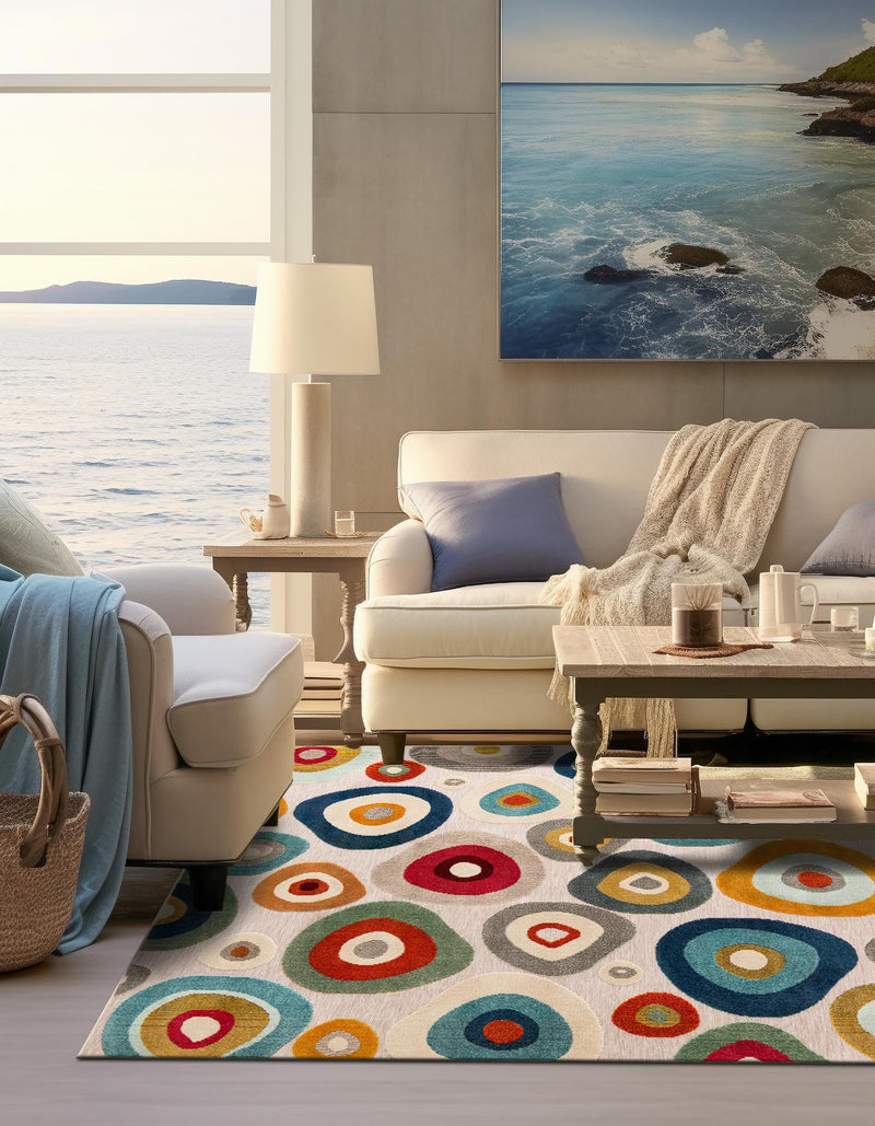 Outdoor Marrakesh Collection Area Rug - Chefchaouen Square Multi Beige lifestyle 74