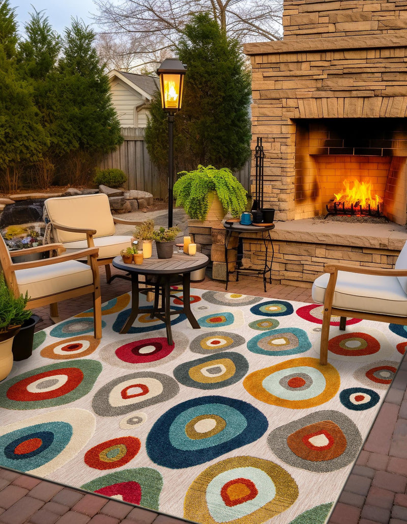 Outdoor Marrakesh Collection Area Rug - Chefchaouen Square Multi Beige lifestyle 80