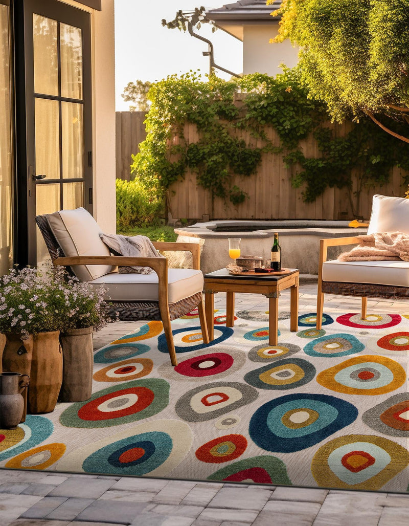 Outdoor Marrakesh Collection Area Rug - Chefchaouen Square Multi Beige lifestyle 92