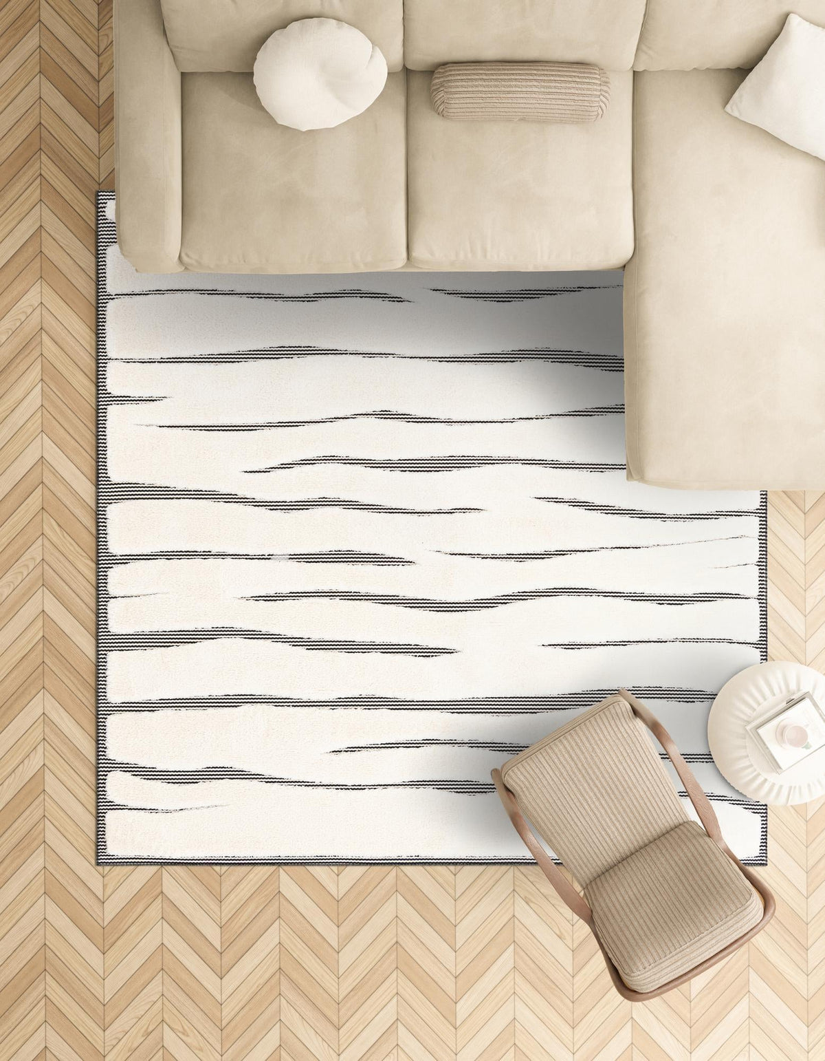 Monochrome Collection Area Rug - Slate Square Ivory White lifestyle 104