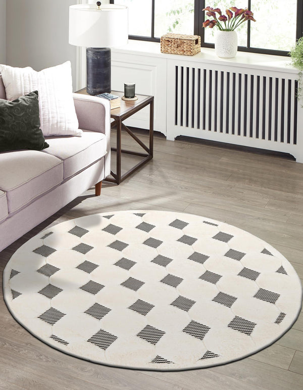 Monochrome Collection Area Rug - Quartz Round Black and White lifestyle 22