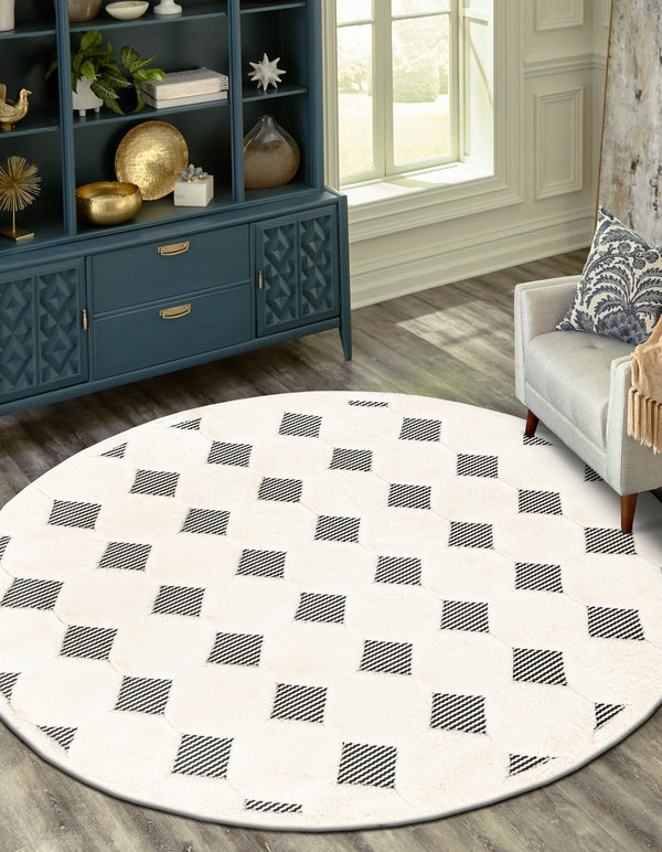 Monochrome Collection Area Rug - Quartz Round Black and White lifestyle 28