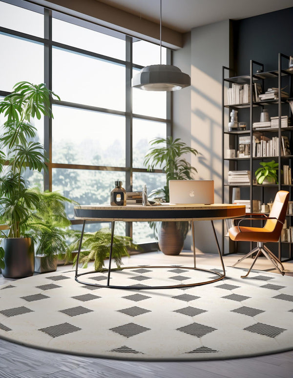 Monochrome Collection Area Rug - Quartz Round Black and White lifestyle 40