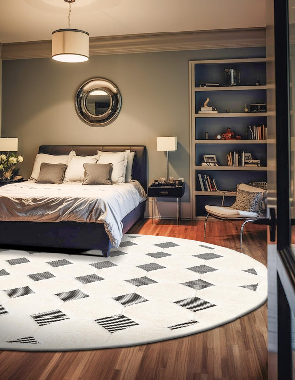 Monochrome Collection Area Rug - Quartz Round Black and White lifestyle 43