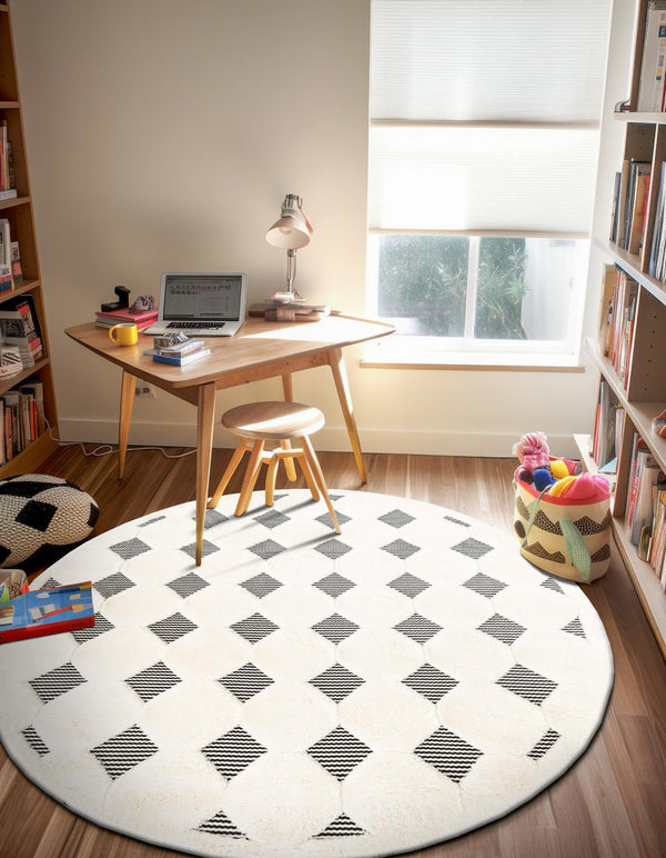 Monochrome Collection Area Rug - Quartz Round Black and White lifestyle 46