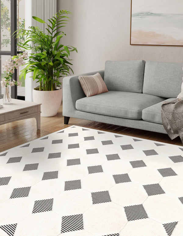 Monochrome Collection Area Rug - Quartz Square Black and White lifestyle 24
