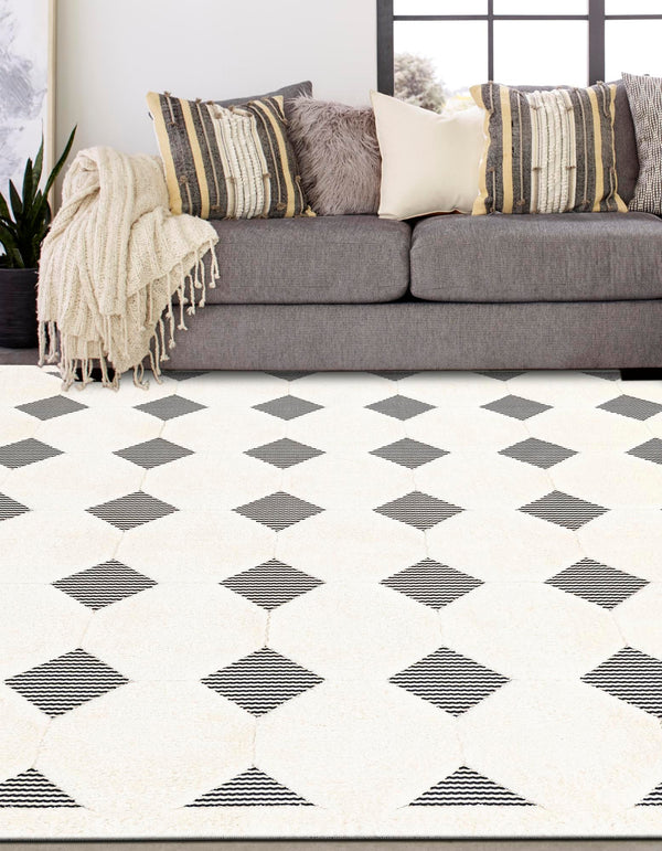 Monochrome Collection Area Rug - Quartz Square Black and White lifestyle 30