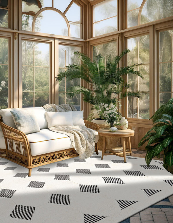 Monochrome Collection Area Rug - Quartz Square Black and White lifestyle 42