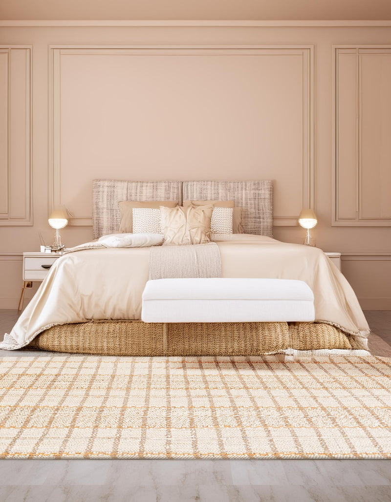 Sequoia Handwoven Jute Collection Area Rug - Mendocino Square Ivory lifestyle 14