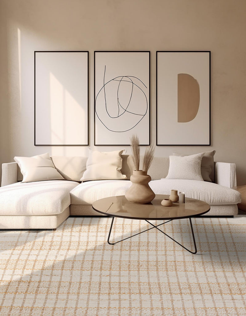 Sequoia Handwoven Jute Collection Area Rug - Mendocino Square Ivory lifestyle 17