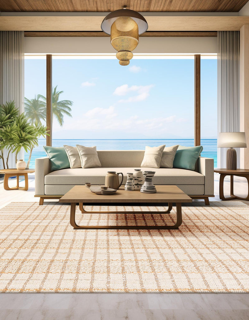 Sequoia Handwoven Jute Collection Area Rug - Mendocino Square Ivory lifestyle 19