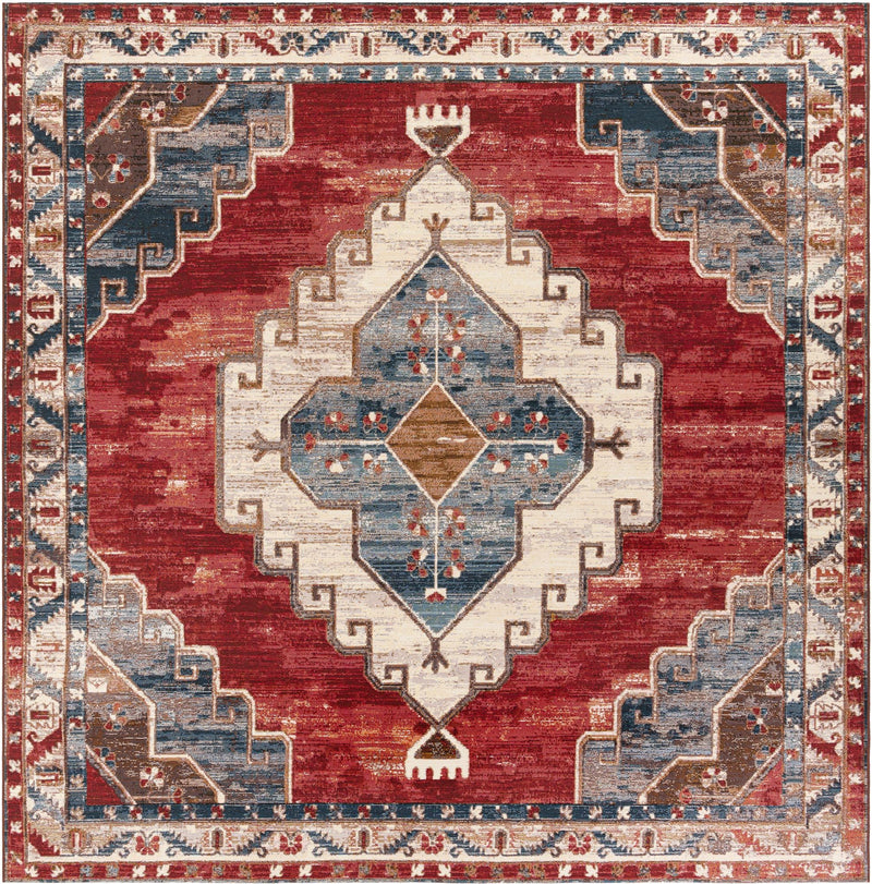 Patio Elegance Collection Area Rug - Alcove Square Red and Navy Blue lifestyle 23