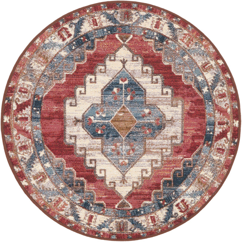 Patio Elegance Collection Area Rug - Alcove Round Red and Navy Blue lifestyle 24