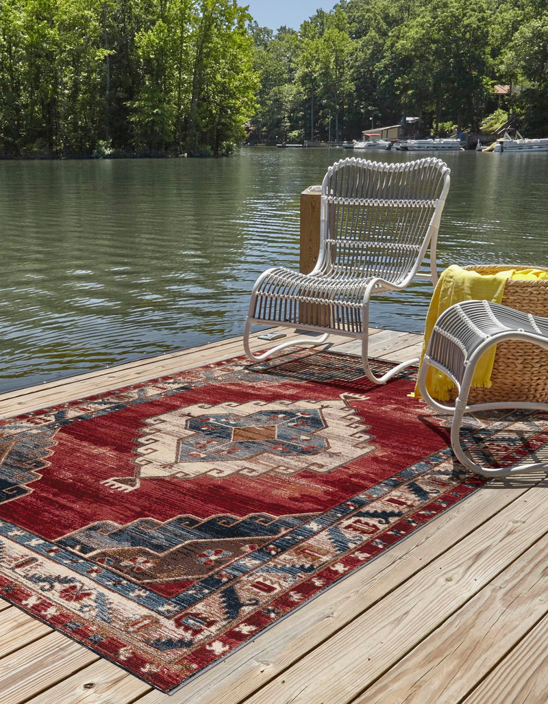 Patio Elegance Collection Area Rug - Alcove Rectangle Red and Navy Blue lifestyle 3