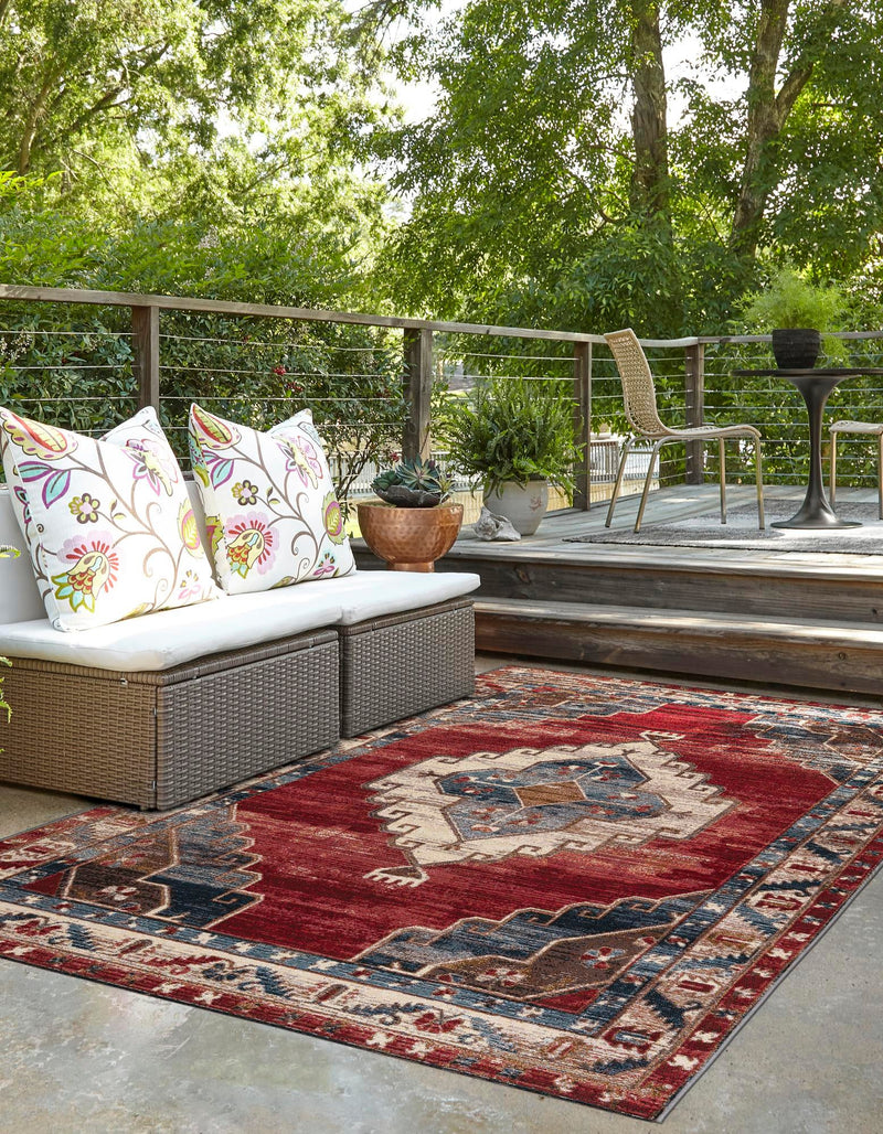 Patio Elegance Collection Area Rug - Alcove Rectangle Red and Navy Blue lifestyle 8