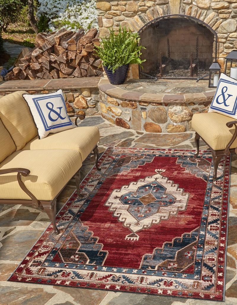 Patio Elegance Collection Area Rug - Alcove Rectangle Red and Navy Blue lifestyle 10