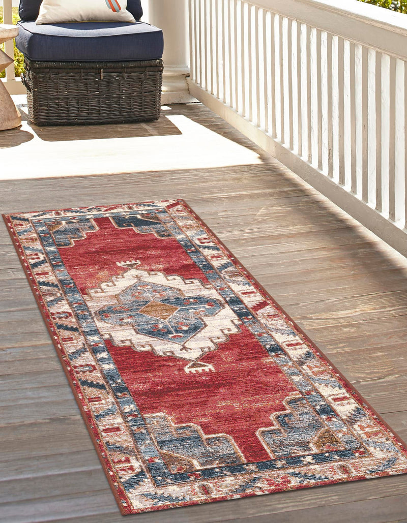 Patio Elegance Collection Area Rug - Alcove Runner Red and Navy Blue lifestyle 27